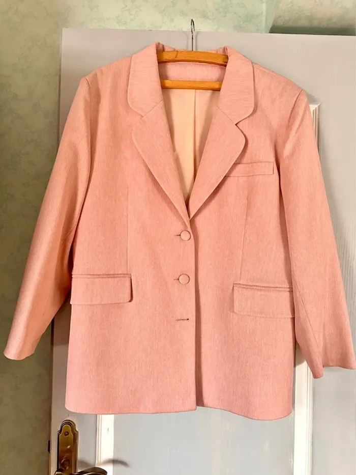 Blazer vintage rose poudré – Made in France – Taille 48