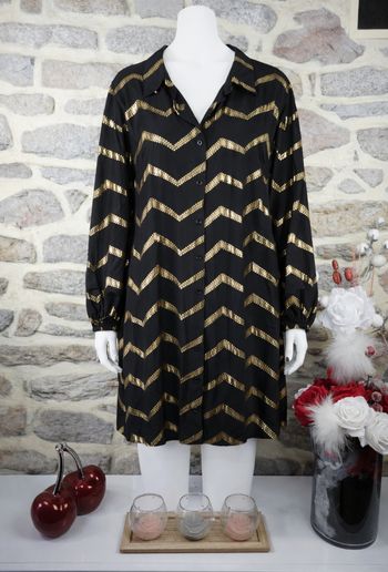 Robe chemise élégante noire à chevrons dorés Femme taille 54 marque Asos 🌺 