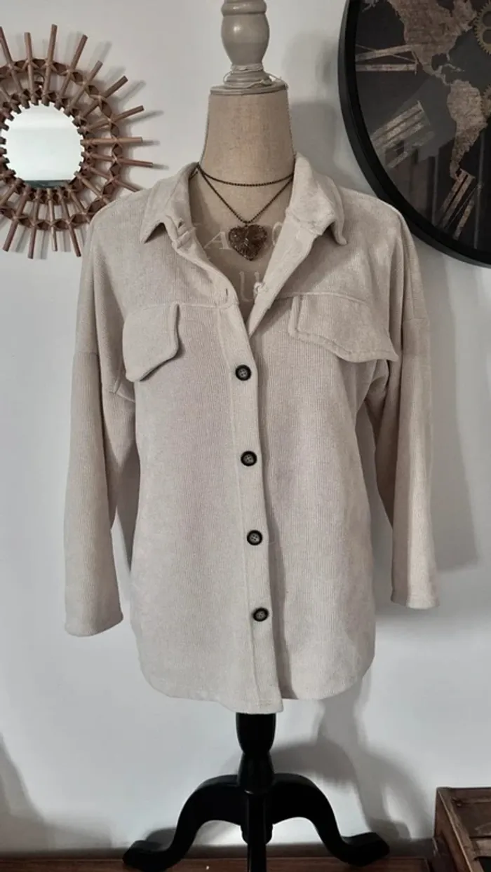 💕 veste chemise en tissus côtelé crème taille unique #madeinitaly - photo numéro 4