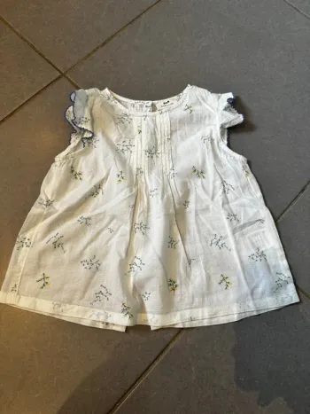 T shirt sans manches avec boutonnière dans le dos - Cyrillus - Fleurs - Blanc - 6 ans