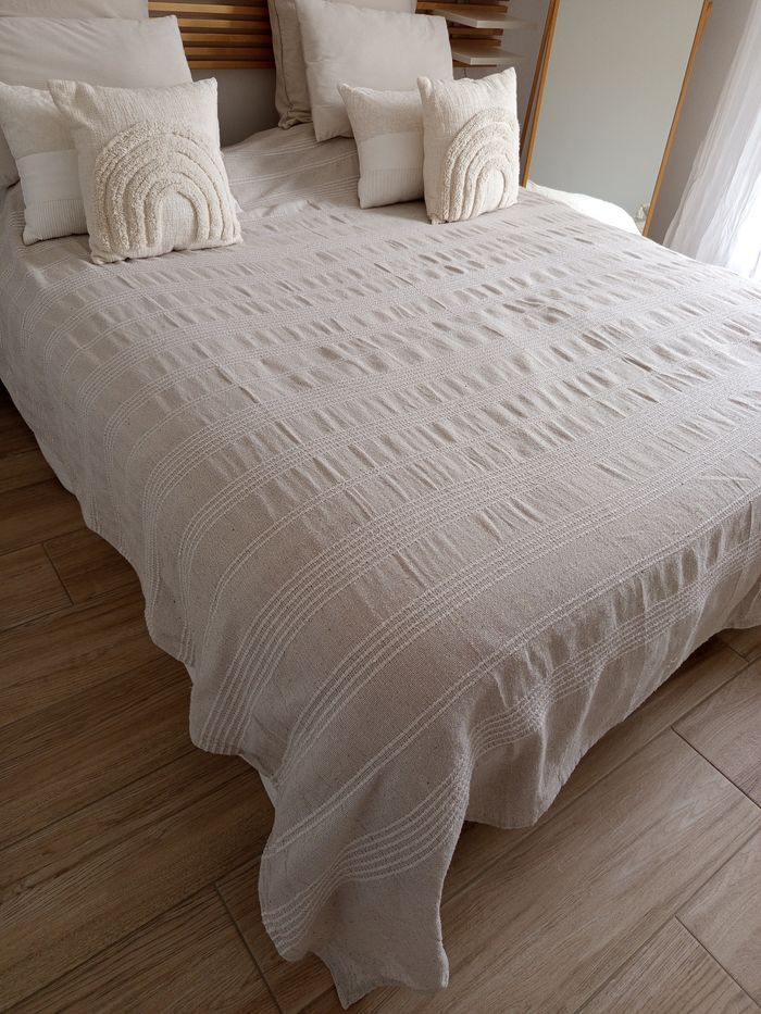Couvre lit tissé beige crème 250 X 230 cm - photo numéro 2