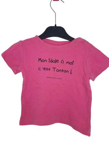 Tee shirt rose manches courtes petit boucan taille 12 à 18 mois