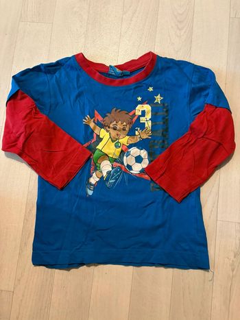 T-shirt Diego rouge et bleu à manches longues 3/4 ans très bon état