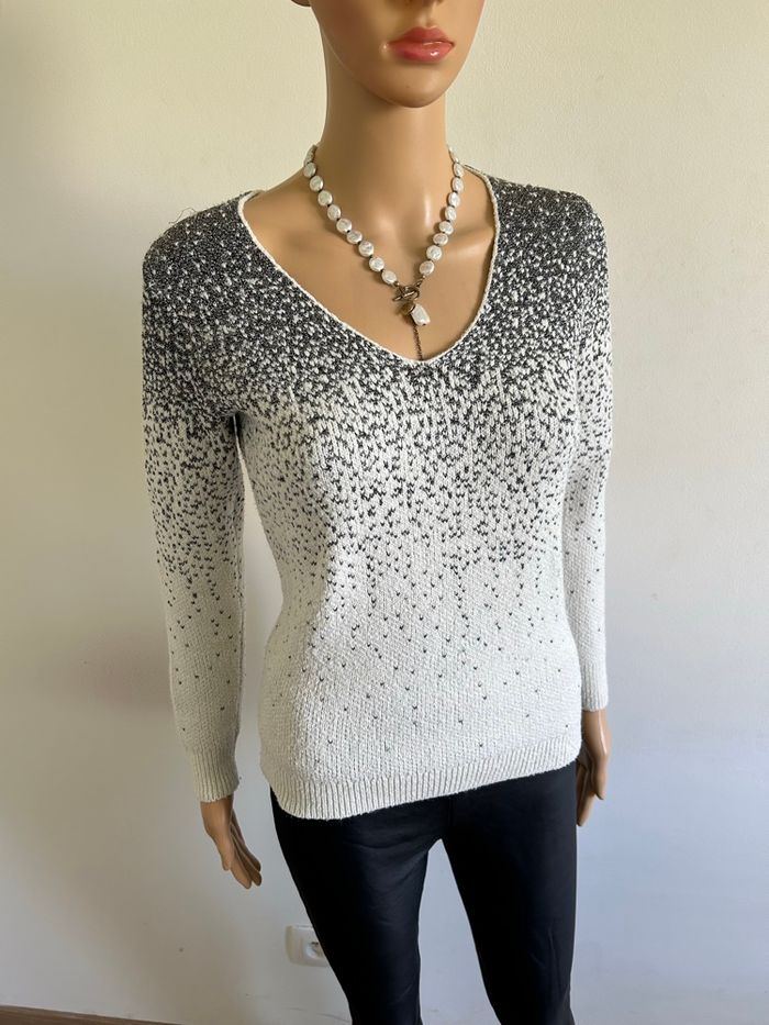 Pull blanc écru et argenté pailleté Morgan taille XS TBE - photo numéro 2