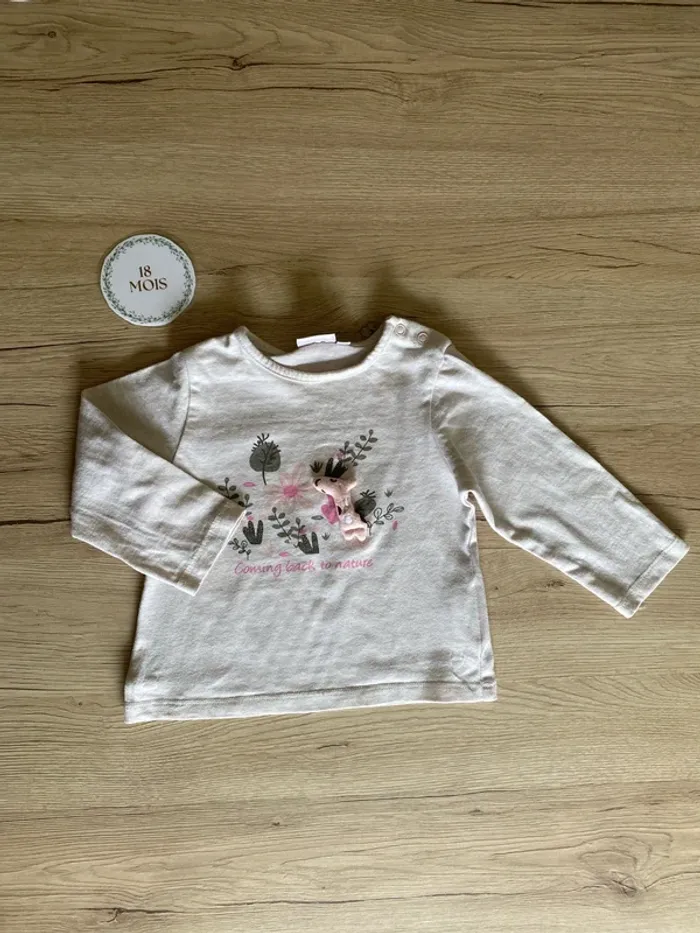 Sous pull rose pale manche longue bébé fille 18 mois Pommette