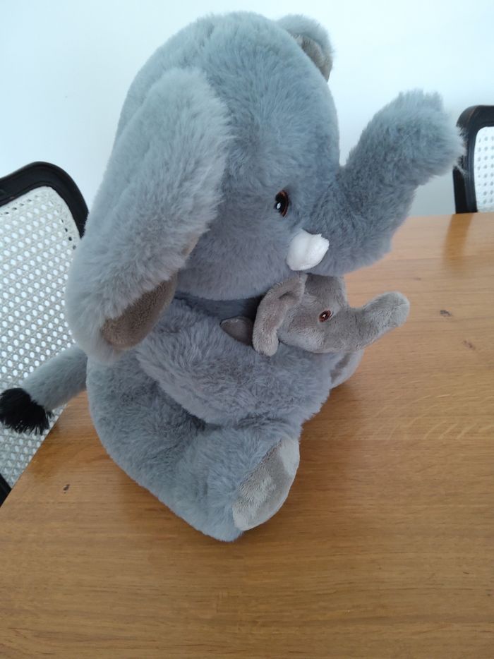 Peluche éléphant gris et son bébé - photo numéro 2