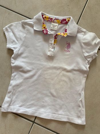 Polo fille manches courtes blanc rose 2 ans