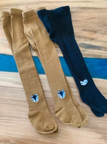 Lot 3 collants renard camel et noir taille 3 ans