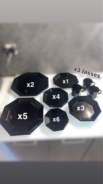 Set d’assiette octogone noir Neuf
