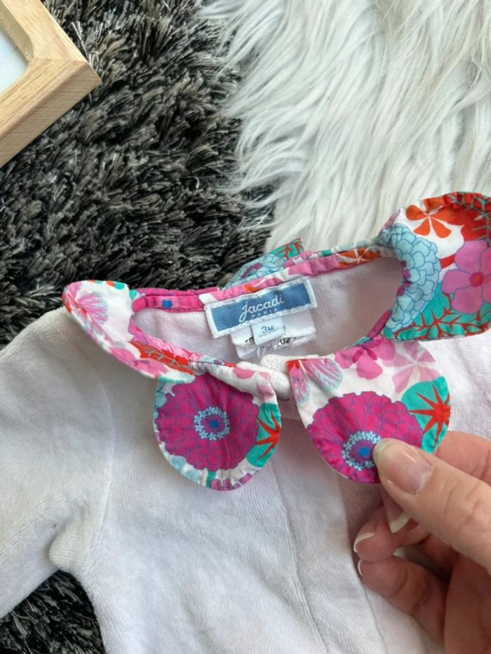 Pyjama Jacadi 3 mois - Velours rose avec col Liberty Betsy - photo numéro 2