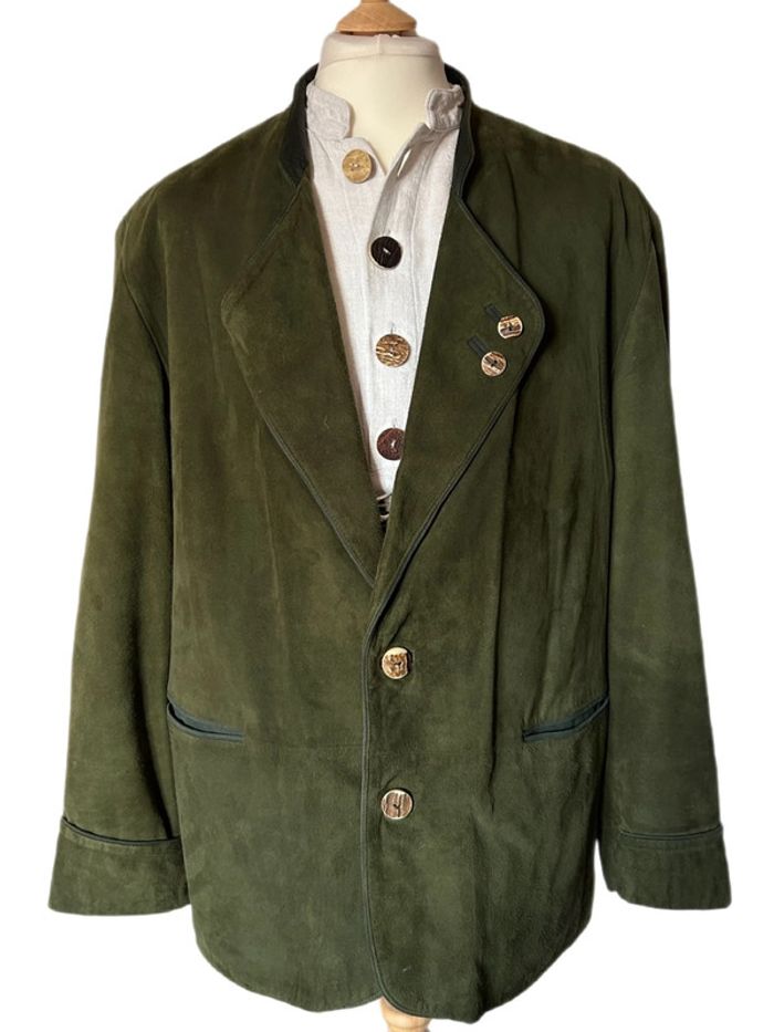 🌲Veste blazer cuir daim vert sapin vintage autrichien trachten suede leather blazer🌲 - photo numéro 8