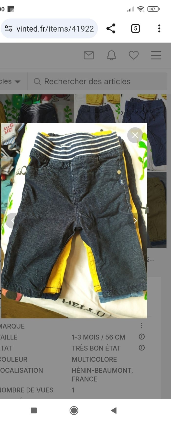 Lot 5 pantalons 3 mois