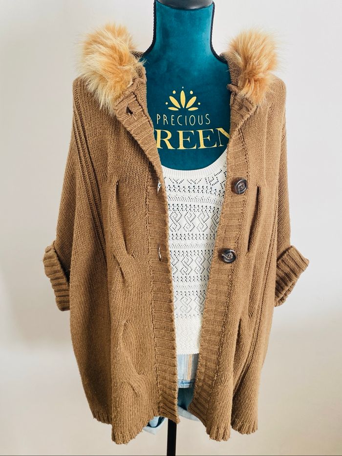 Veste Poncho Capuche Camel - photo numéro 3