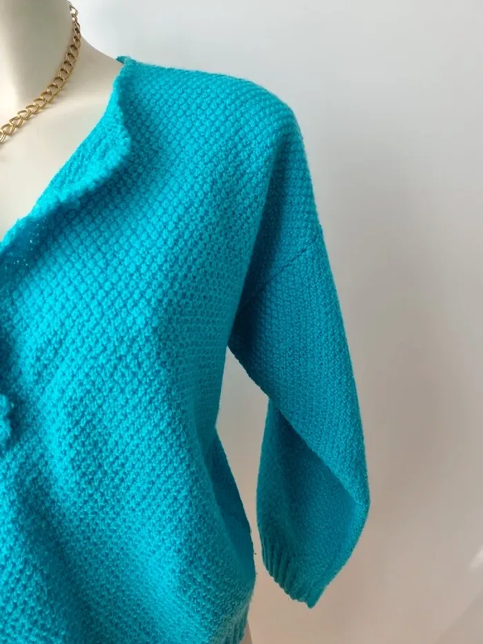 Pull turquoise tricoté vintage - photo numéro 9
