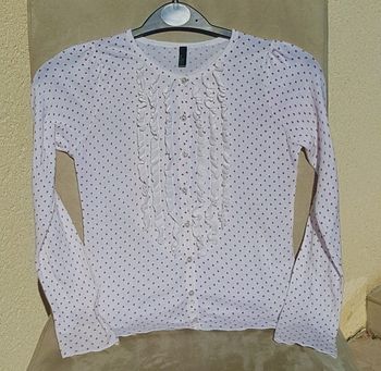 Chemise blanche à pois rose Benetton taille 8 ans