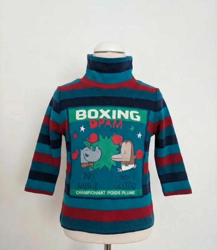 Sous-pull Col Roulé DPAM - 6 Mois (68 cm) - Rayé & Motif Boxing