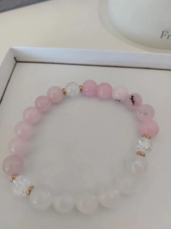 Bracelet pierres naturelles quartz rose et blanc - photo numéro 2