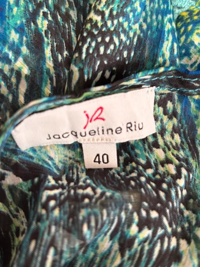 Blousefluide imprimé jungle turquoise – Jacqueline Riu – col V ajouré – Taille 40 - photo numéro 5