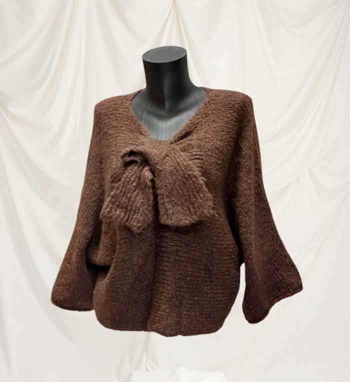 Pull Maille Chocolat avec Nœud sur le devant