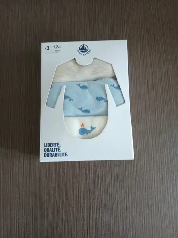 Lot de 3 bodies baleine manches longues garçon petit bateau 12 mois