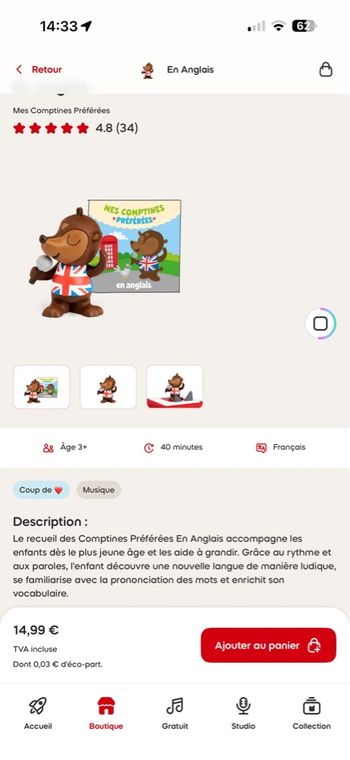 Tonies mes comptines préférée en anglais 