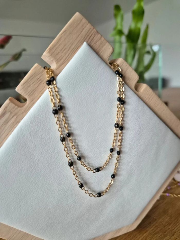 LOT de 2 bracelets dorée or avec petites perles noires noir 🌸 NEUF 🌸 en acier inoxydable - photo numéro 2