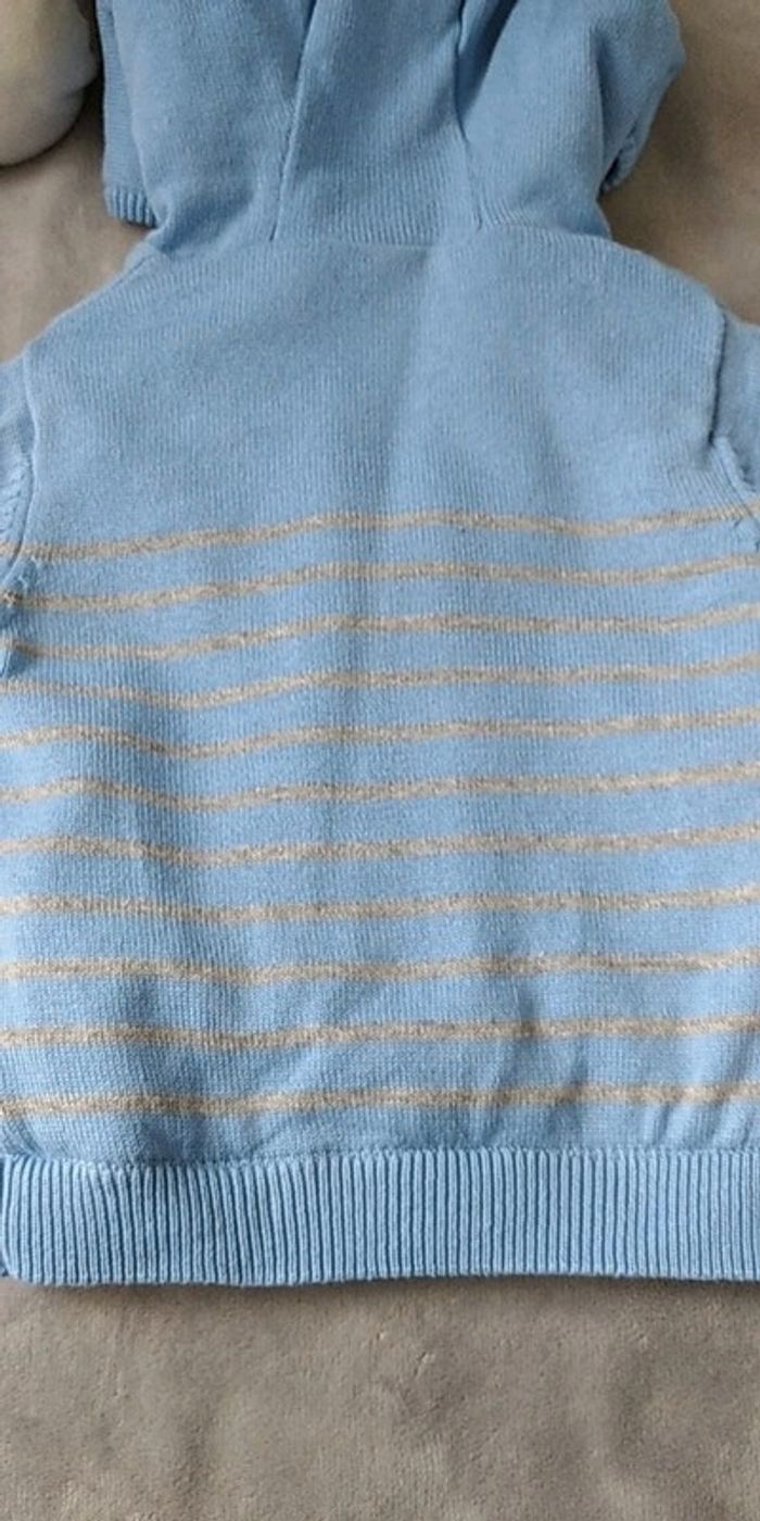 Gilet zippé bleu rayé gris fourré chaud Garçon 3 mois chien Londres Mes petits cailloux - photo numéro 14