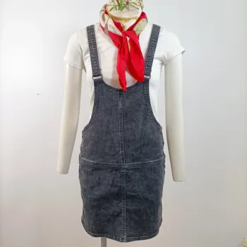 Salopette robe en jean gris délavé Miss Liberto – style vintage décontracté taille 16 ans A770