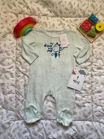 pyjama grenouillère en velours menthe 9 mois tex