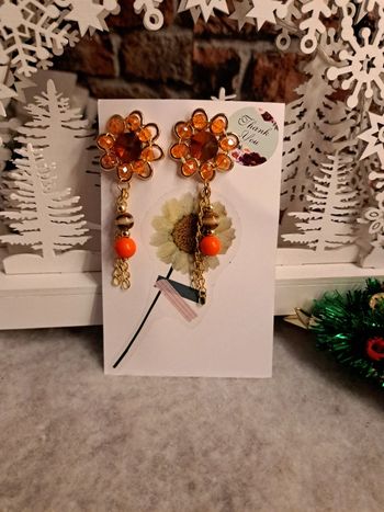Boucles d'oreilles pendante strass orange avec perles