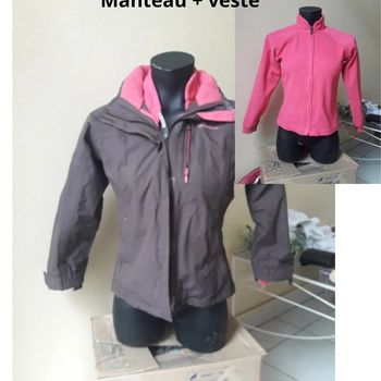 Manteau + veste fille marron et rose taille 10 ans