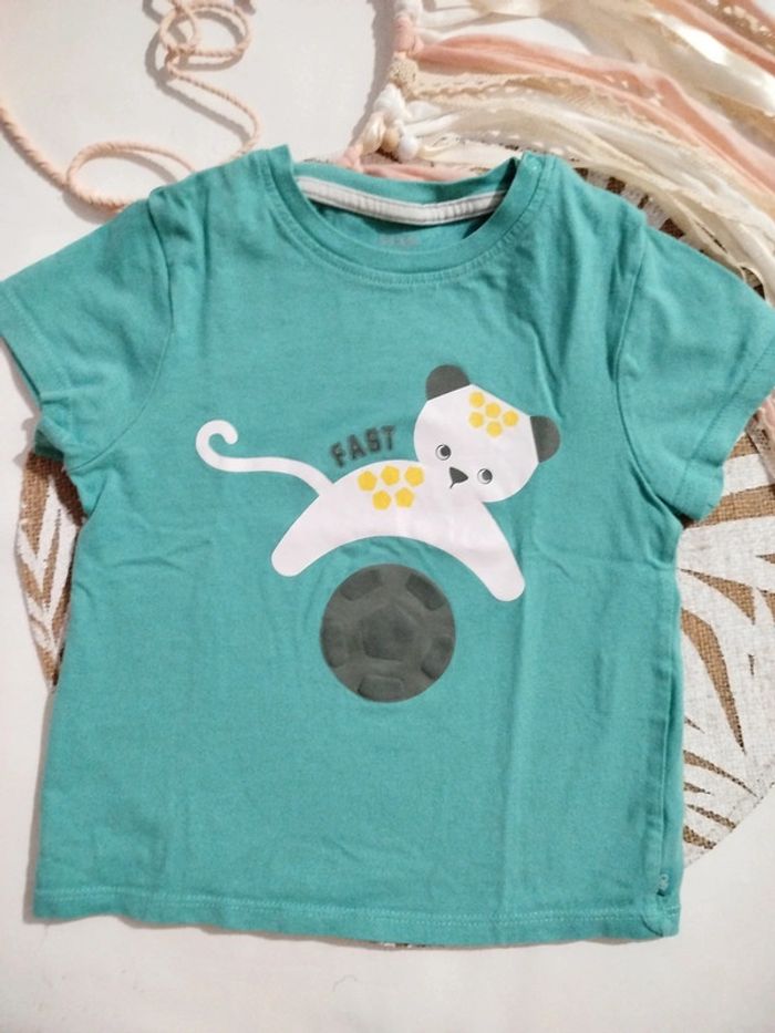 🍀Tee shirt imprimé léopard foot turquoise bébé garçon 23 mois 86 cm🍀