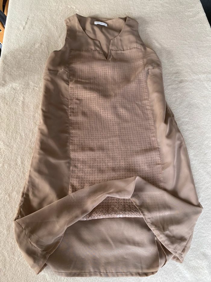 Robe Promod coupe droite en voile taille 38 beige avec sequins - photo numéro 17