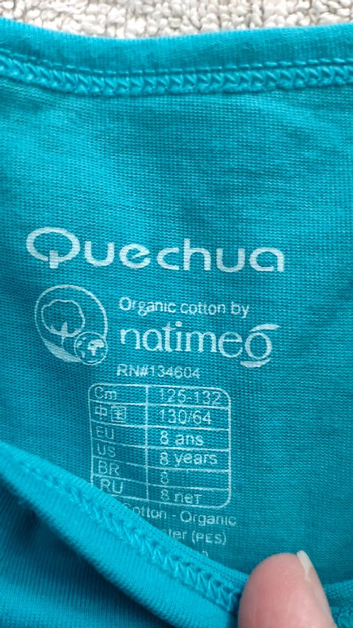 T-shirt manches courtes tigre bleu turquoise 8 ans queshua - photo numéro 3