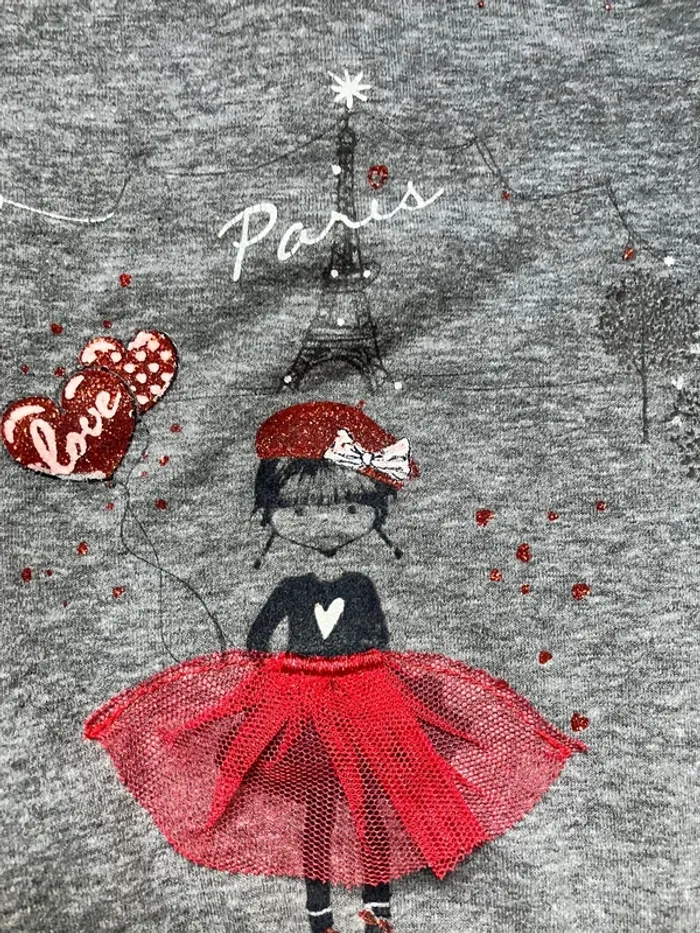 Jolie robe bi-matiere Paris avec une jupe en tulle taille 24mois - photo numéro 2