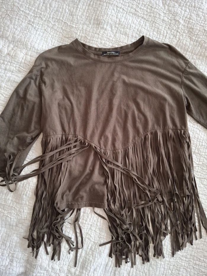 T-Shirt franges kaki Bershka taille M - photo numéro 6