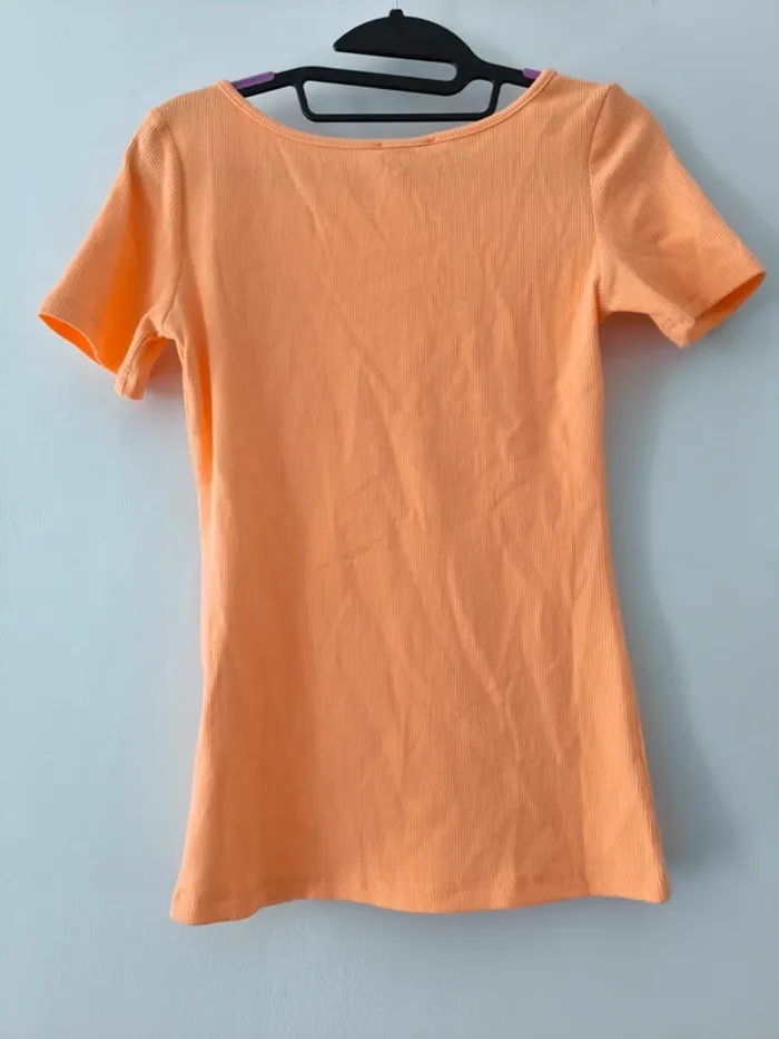 T-shirt côtelé orange Unika – Taille S – Neuf avec étiquette - photo numéro 3