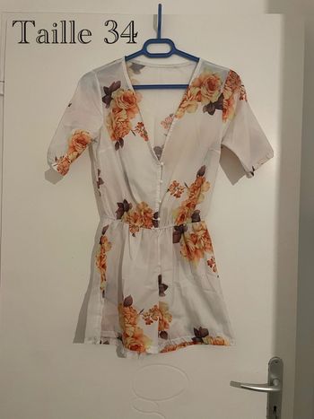 Combishort fleuri blanc et orange - Taille 34 (XS)