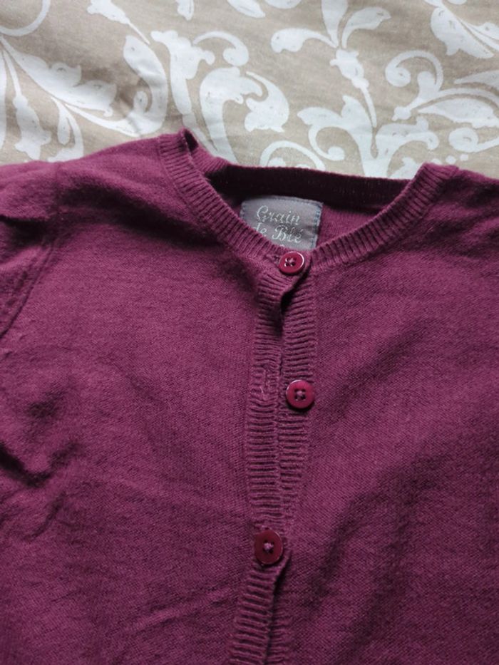 Gilet violet lie de vin grain de blé 18 mois fille - photo numéro 2