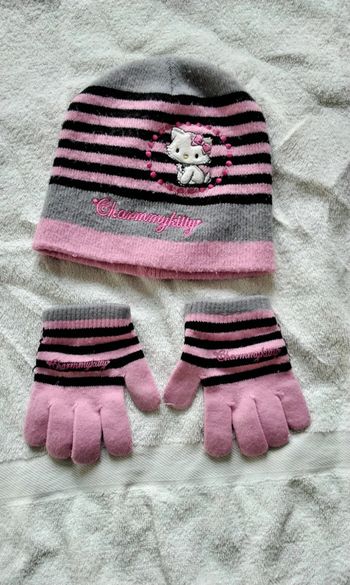 Bonnet et gants , Hello Kity  , rose et gris,  Charmmykitty , Sanrio  , taille 52