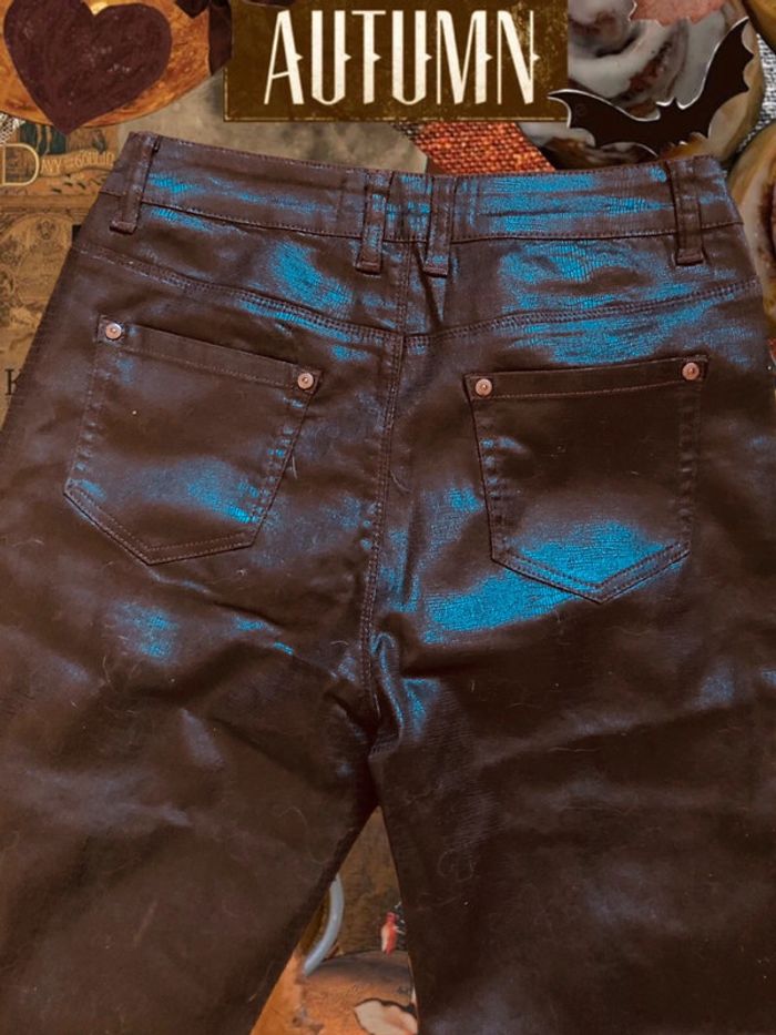 🍁Superbe jean droit enduit marron reflets irisés Brown coated jeans🍁 - photo numéro 4