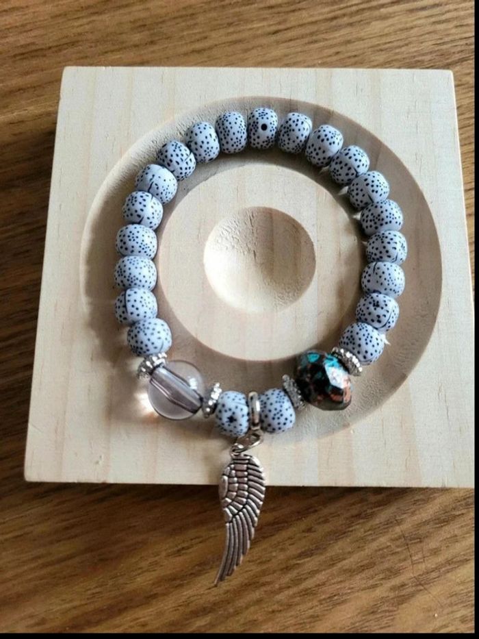 Lot 4 bracelets perles bohème – arbre de vie, aile, pompon – style zen ethnique mixte unisexe - photo numéro 10