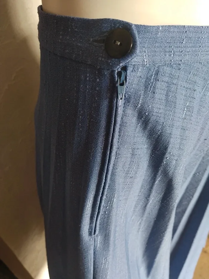 Jupe skirt falda vintage mi longue long plissée bleu blue - photo numéro 3