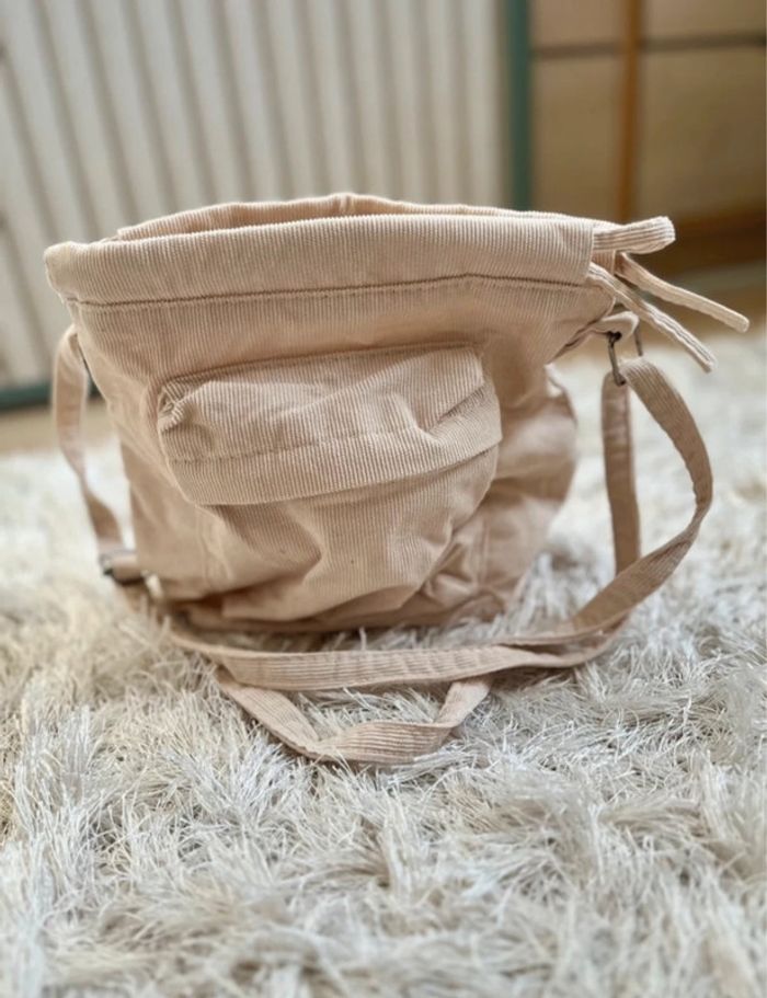Sac bandoulière beige côtelé vintage - photo numéro 2