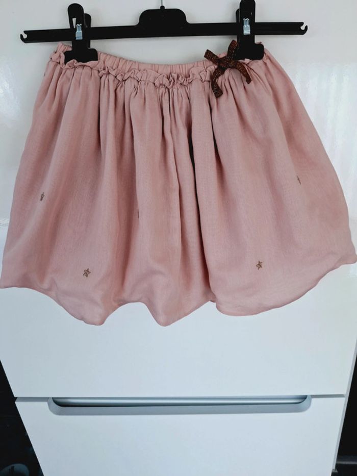 Jupe Marese 10 ans en soie rose saumon motifs étoile dorées