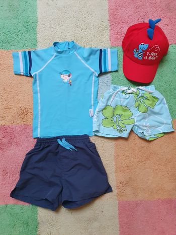 Lot 2 maillots de bain + 1 tee-shirt + 1 casquette - garçon- 3-4 ans