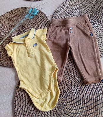 Ensemble pantalon camel + body jaune Obaibi taille 3 mois