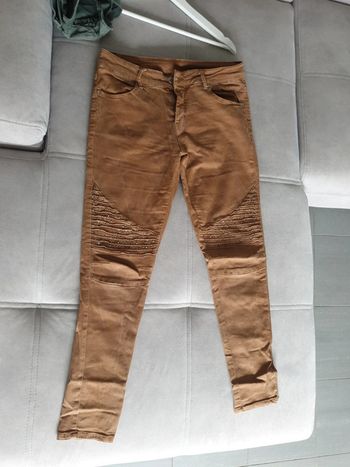 Pantalon jean slim camel strass