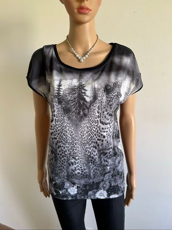 Blouse noire et grise à manches courtes Cache Cache taille 2 bon état