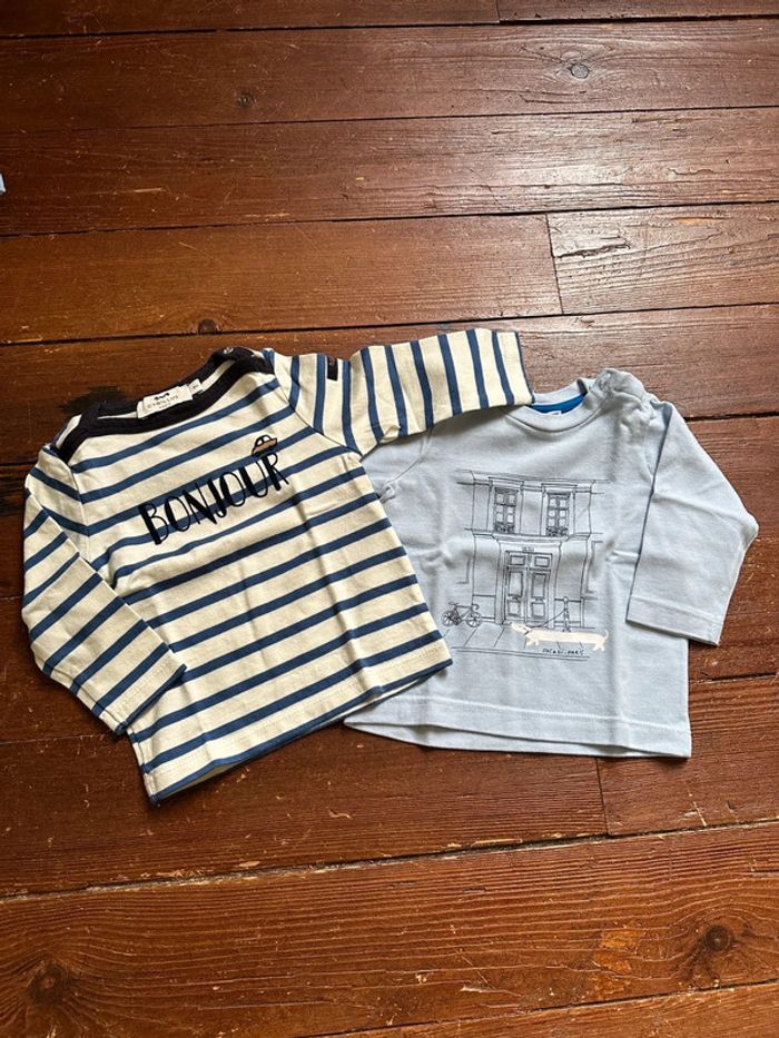 Lot 2 T-shirts manches longues Cyrillus et Jacadi 6 mois